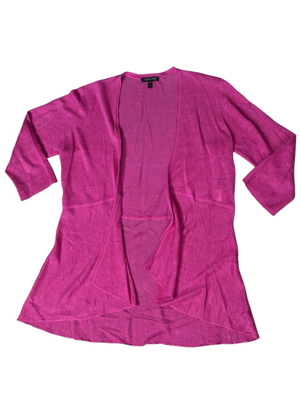 Eileen Fisher 100% Linen Waterfall Open Front Cardigan Bold Pink Sheer XS